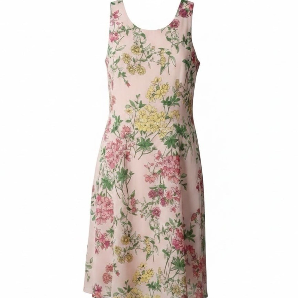 Tommy Hilfiger‎ Floral Shift Dress Womens 10 Pink Sleeveless Chiffon Mini Casual